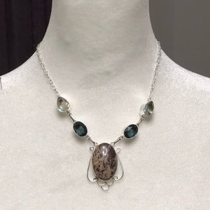 Stone Necklace Cappuccino Jasper & Aquamarine